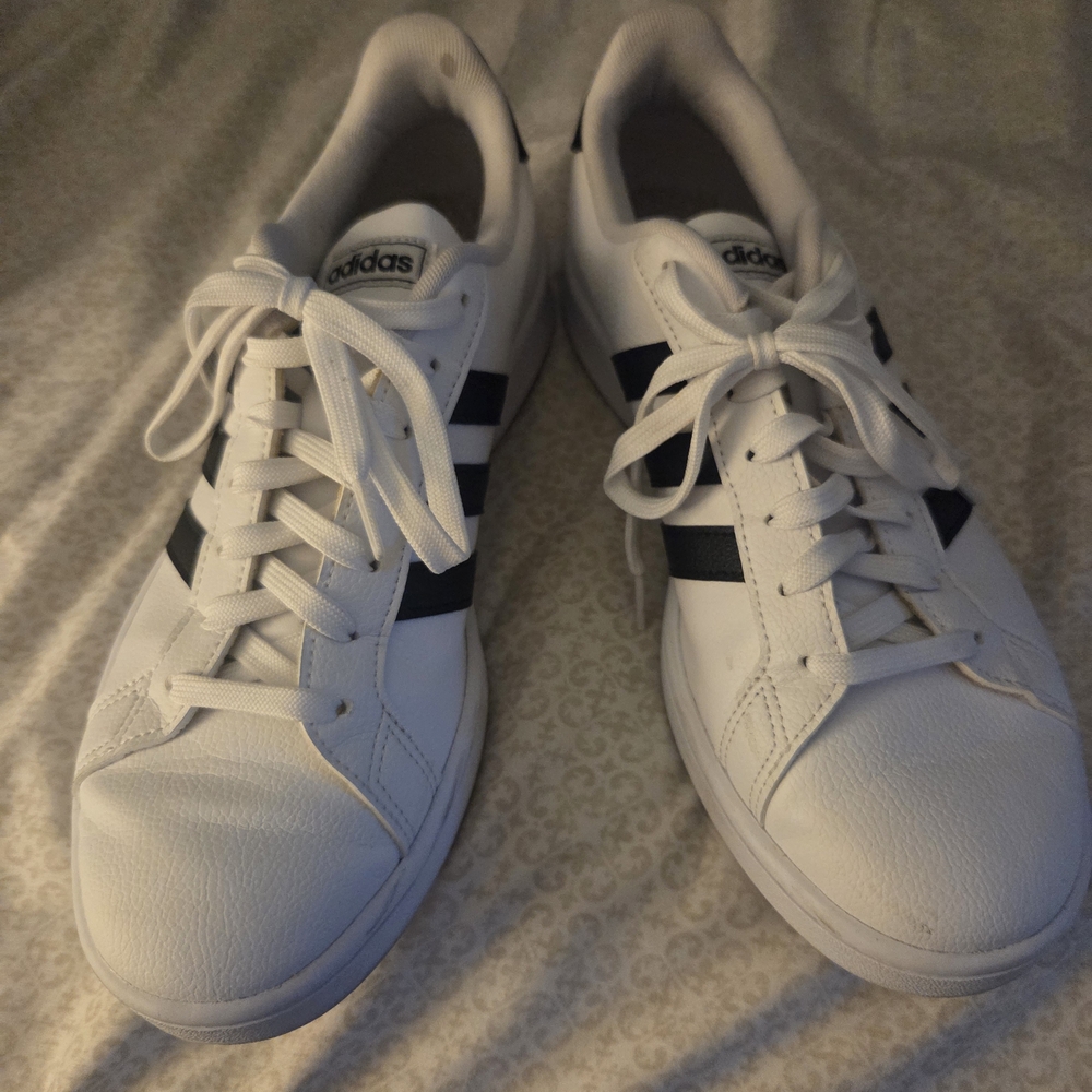 adidas White Sneakers with Navy Three-Stripes